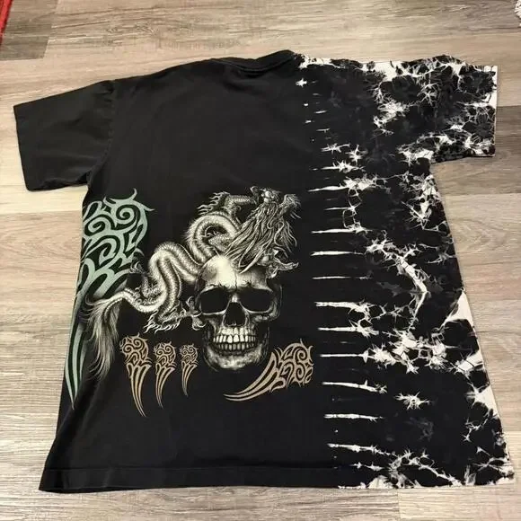 tribal skull all over print t shirt XL 00s Y2K - Picture 5 of 8